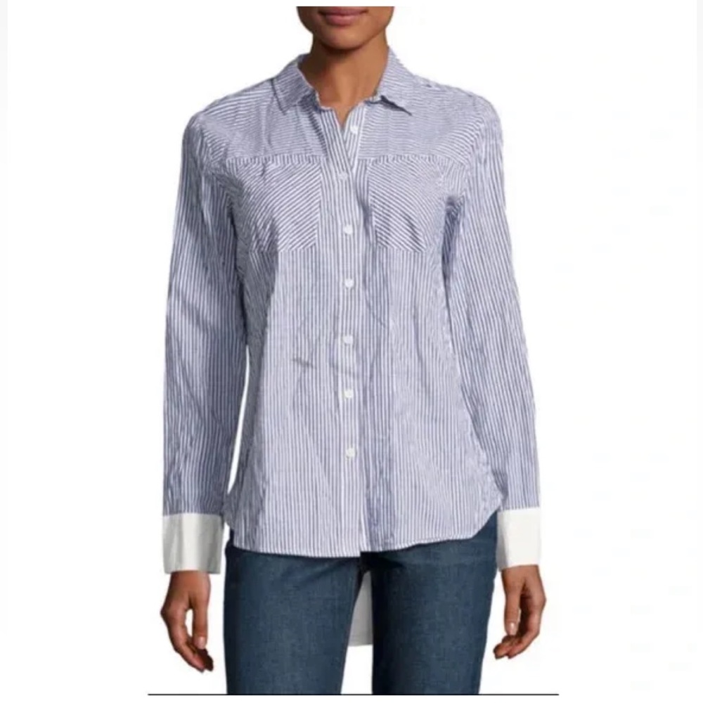 Derek Lam 10 Crosby Striped & Solid Button-Down  Hi Lo Blouse Shirt Size‎ XS